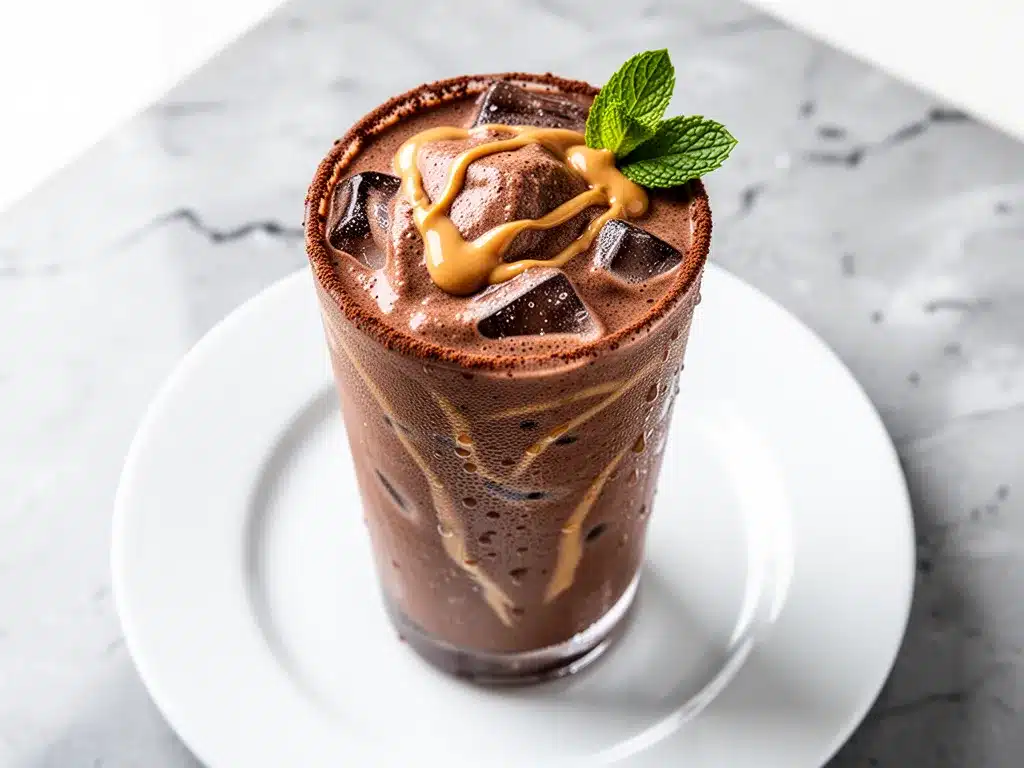 Blended Chocolate Peanut Butter Protein Frappe: 5-Minute Easy Drink 4 blended chocolate peanut butter protein frappe preparation steps
