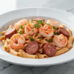 creamy cajun sausage and shrimp pasta - featured image