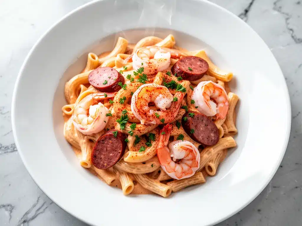 Creamy Cajun Sausage and Shrimp Pasta: Easy Weeknight Dinner 4 creamy cajun sausage and shrimp pasta preparation steps