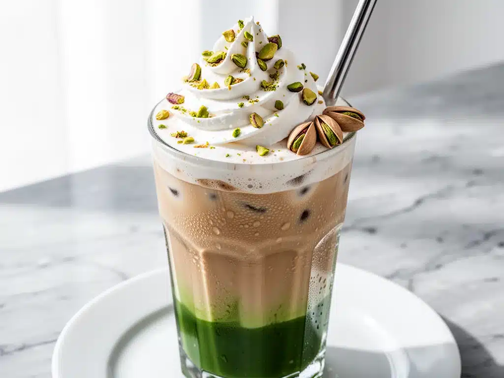 creamy iced pistachio latte - featured image