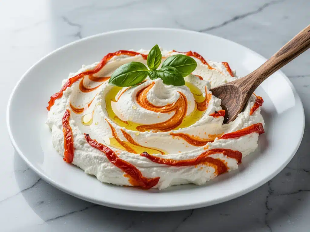 creamy roasted red pepper whipped feta dip - featured image