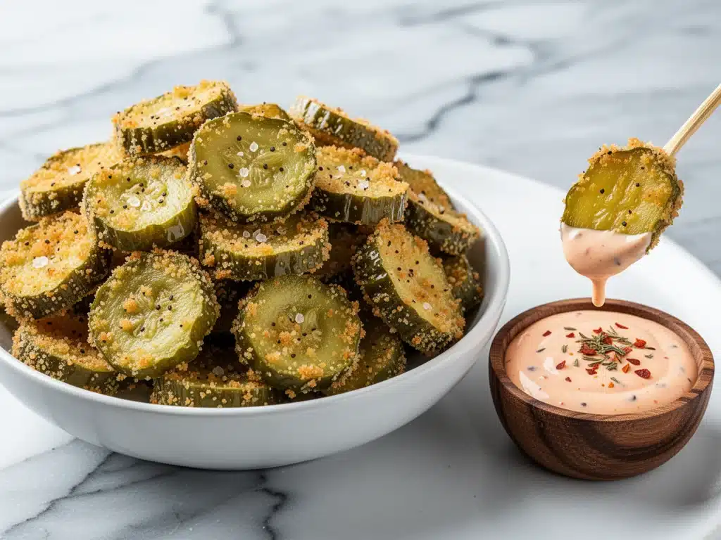 Home 3 crispy fried pickle chips with spicy ranch - featured image