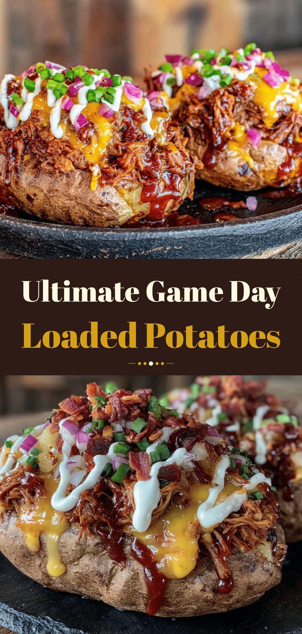 Game Day Loaded Pulled Pork Baked Potatoes: 5-Ingredient Winner 5 Game Day Loaded Pulled Pork Baked Potatoes recipe