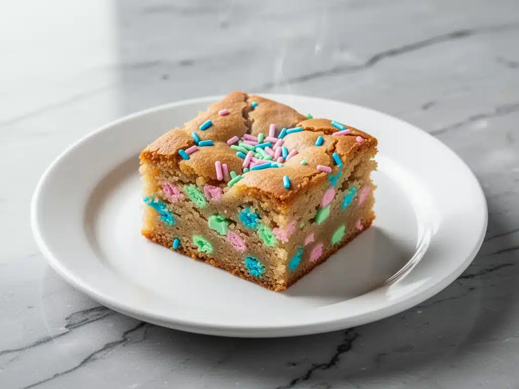 golden vanilla cake batter blondies - featured image