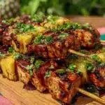 grilled teriyaki pineapple chicken skewers - featured image