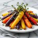 honey roasted rainbow carrots with thyme - featured image