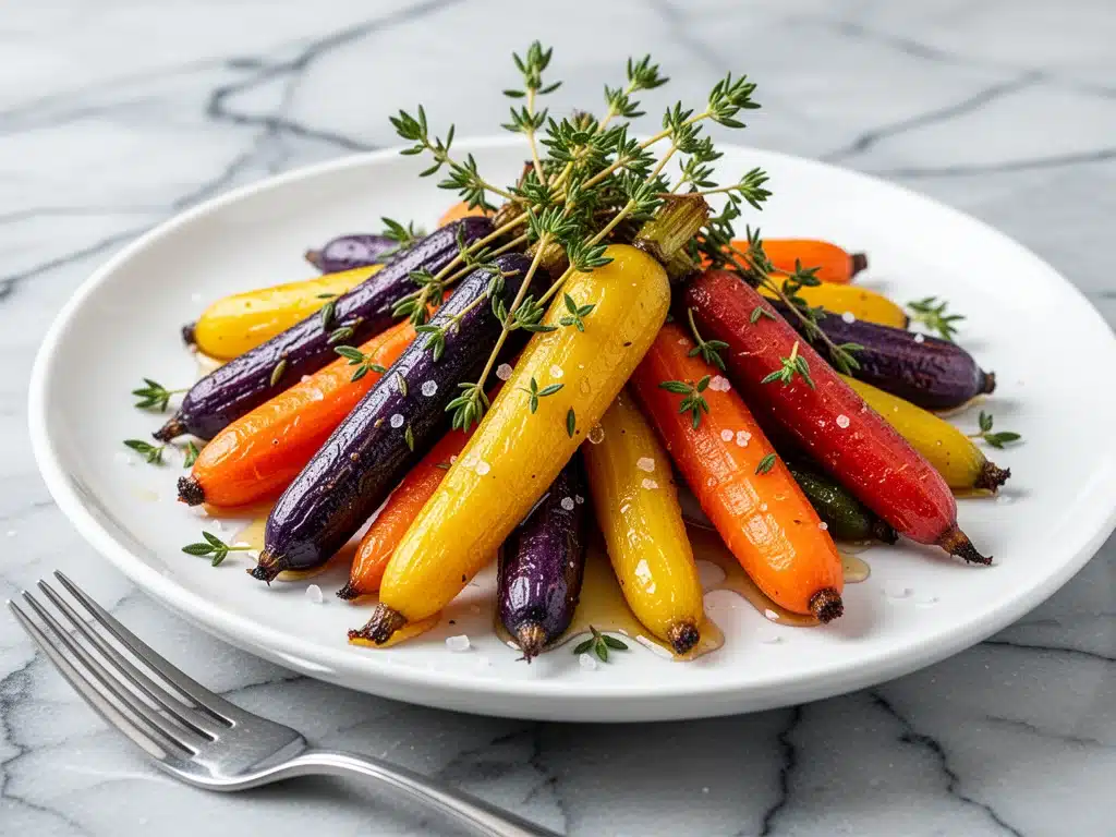 honey roasted rainbow carrots with thyme - featured image