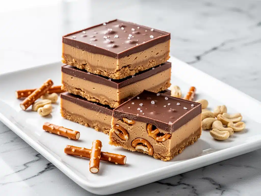 no-bake peanut butter pretzel bars - featured image