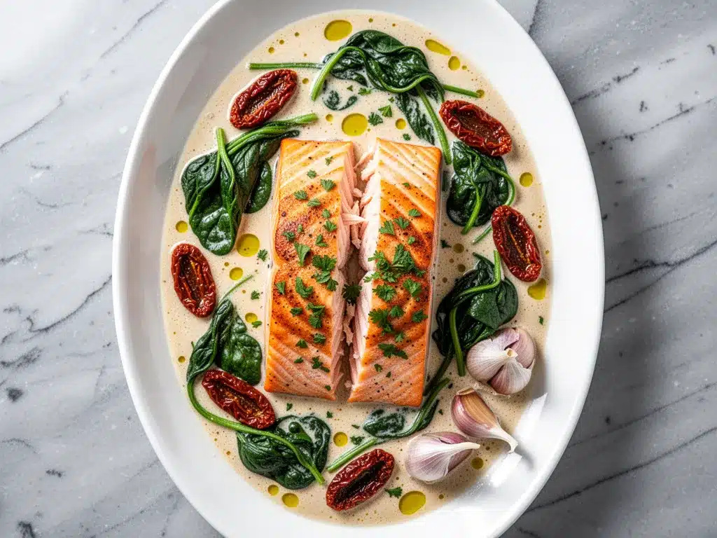 One-Pan Creamy Garlic Tuscan Salmon: 15-Min Meal 4 One-Pan Creamy Garlic Tuscan Salmon preparation steps