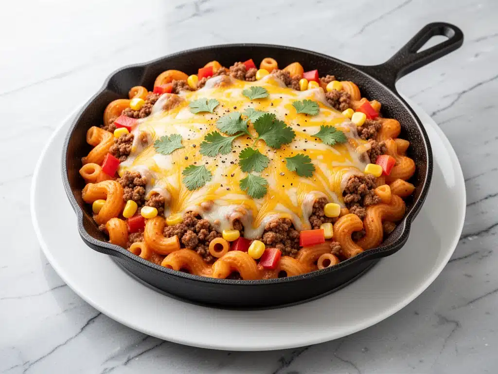 one-pot cheesy taco pasta skillet - featured image
