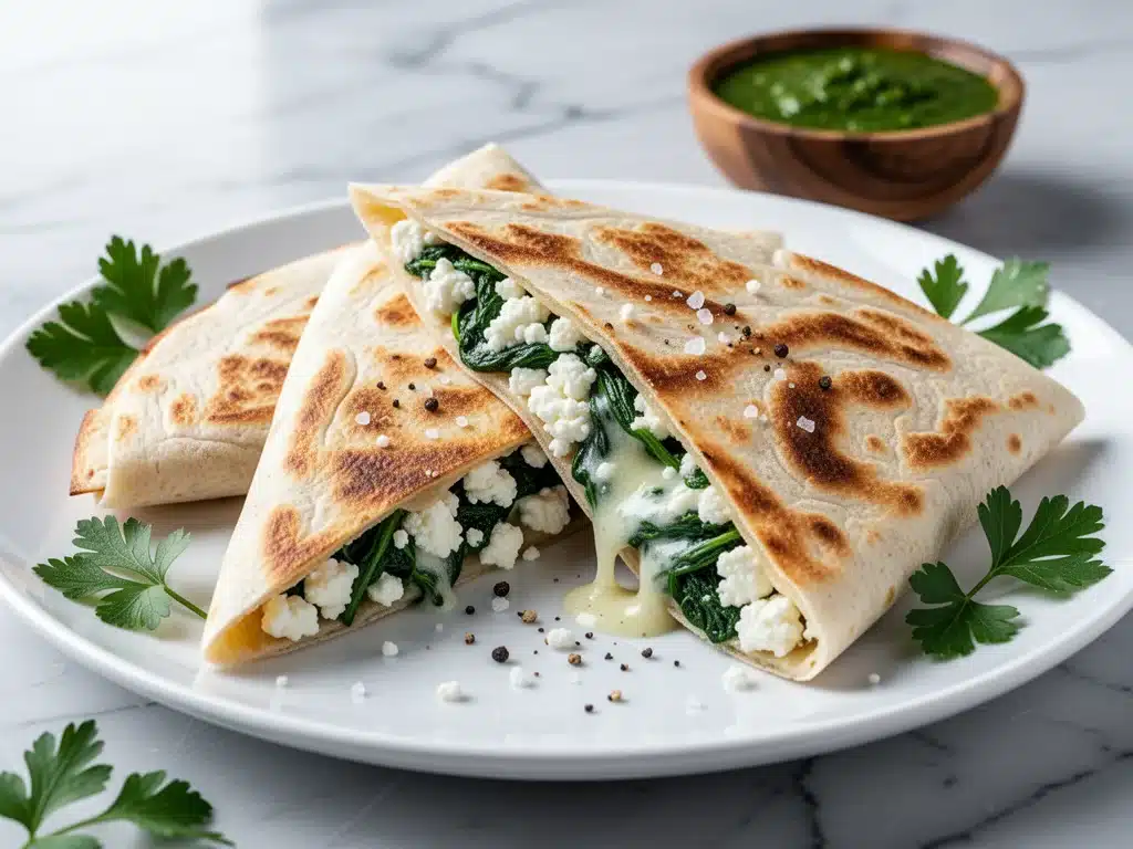 savory spinach and feta breakfast quesadillas - featured image