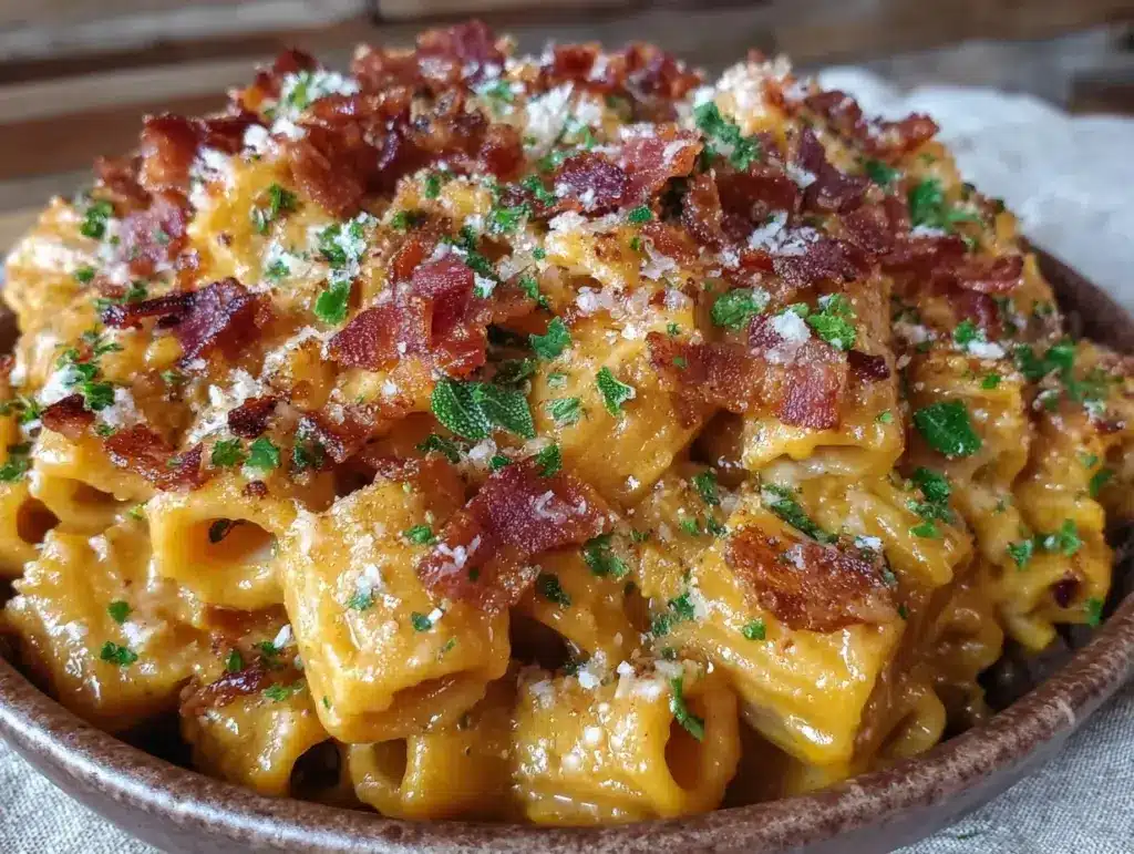 creamy pumpkin sage baked ziti - featured image