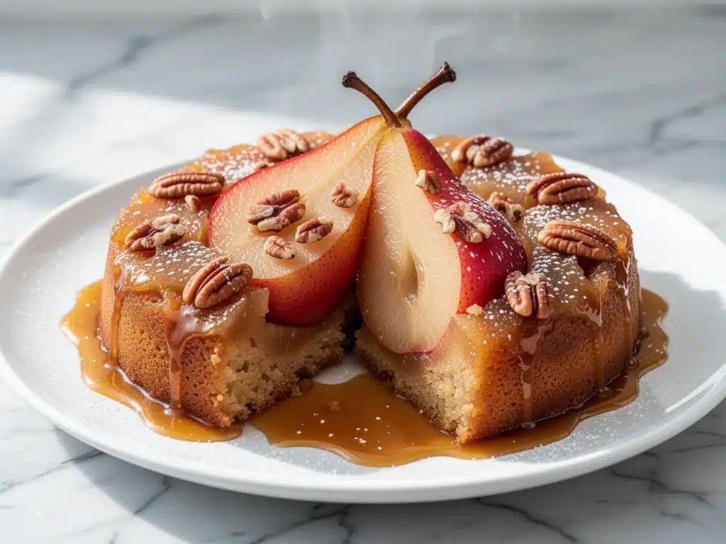 fall caramelized pear upside-down cake - featured image