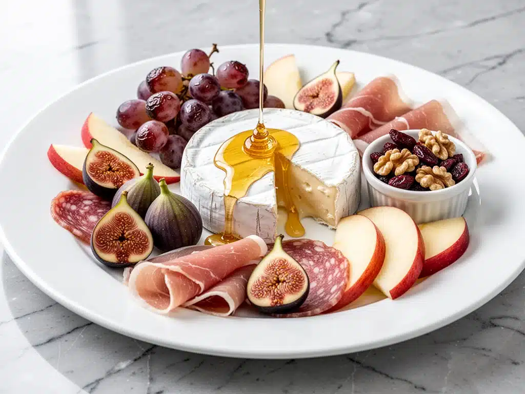 fall charcuterie board with roasted grapes and honey brie - featured image