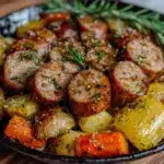 fall sheet pan sausage and root vegetables - featured image