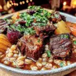 fall slow cooker beef and barley stew - featured image