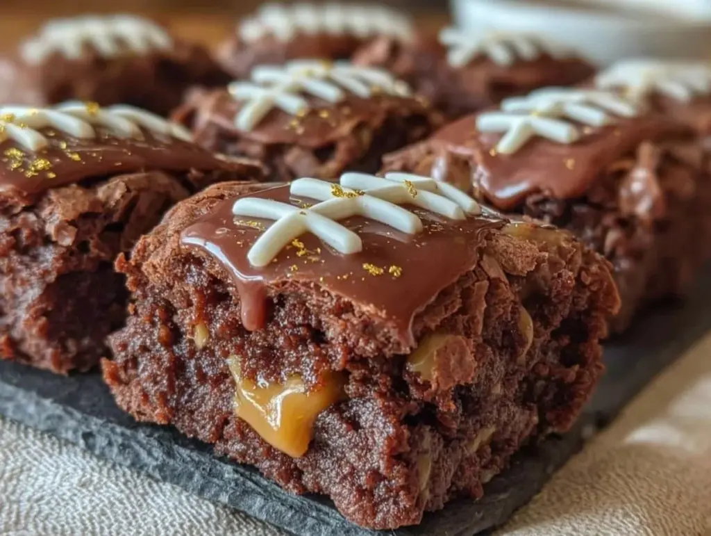 football chocolate peanut butter brownie bites - featured image
