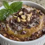 high-protein chocolate peanut butter overnight oats - featured image