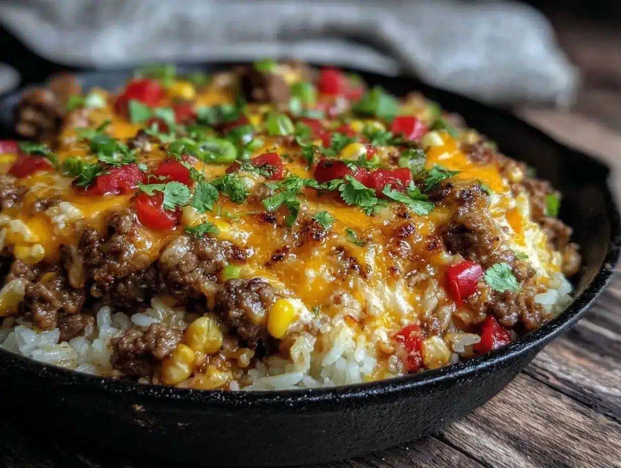 One-Pan Cheesy Ground Beef Taco Skillet with Fluffy Rice 4 One-Pan Cheesy Ground Beef Taco Skillet preparation steps