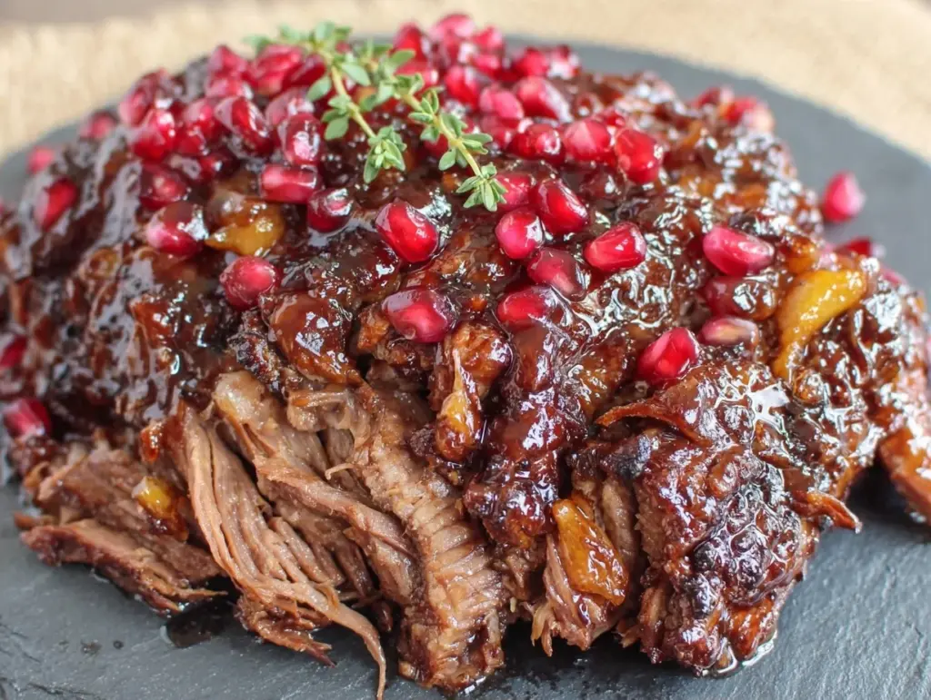 pomegranate glazed brisket - featured image