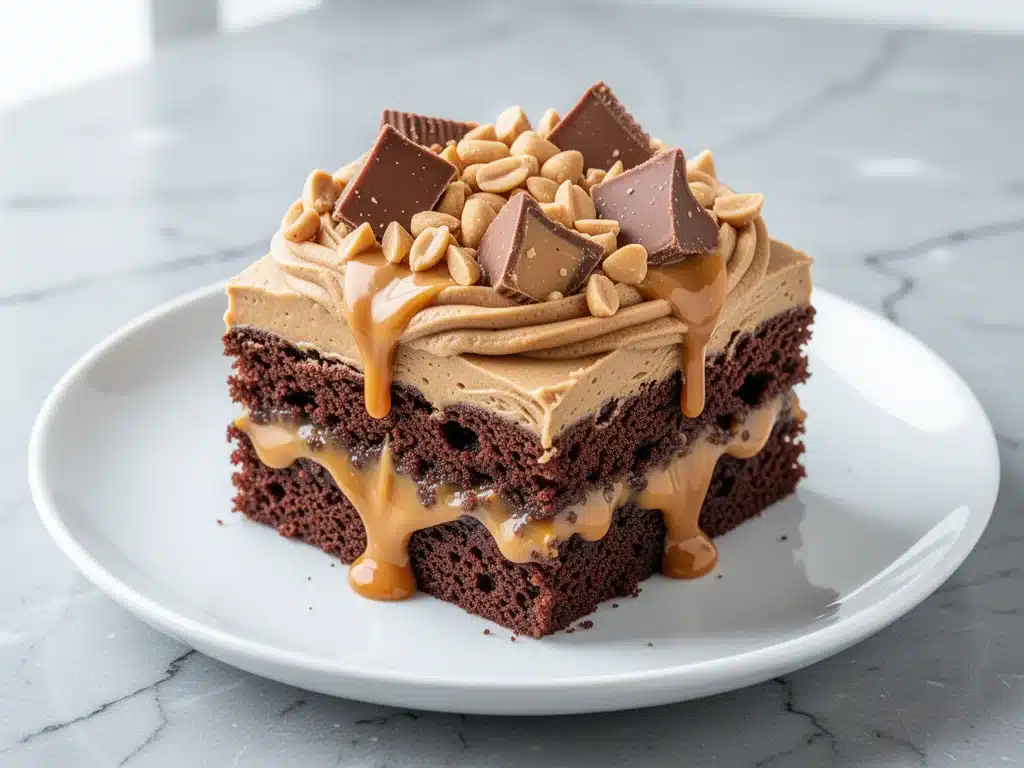 Reeses Peanut Butter Poke Cake - featured image