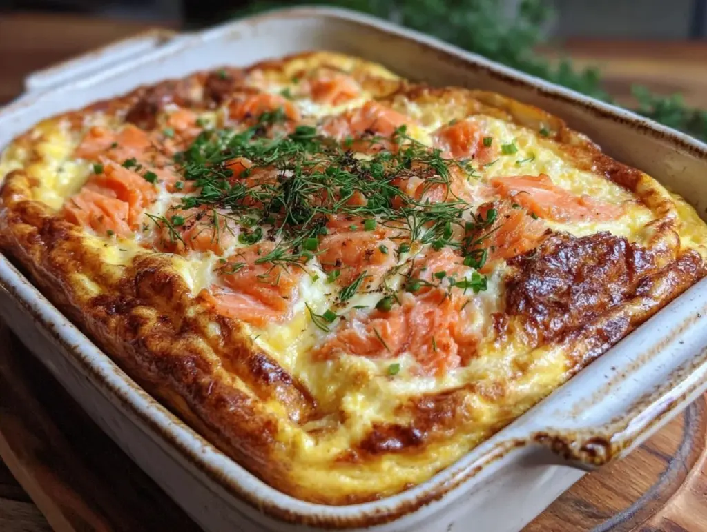 smoked salmon dill egg casserole - featured image