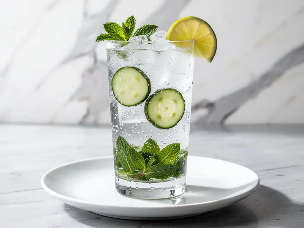 sparkling cucumber mint mocktail - featured image